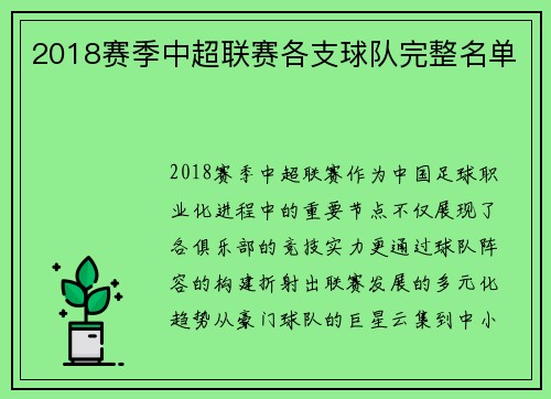2018赛季中超联赛各支球队完整名单